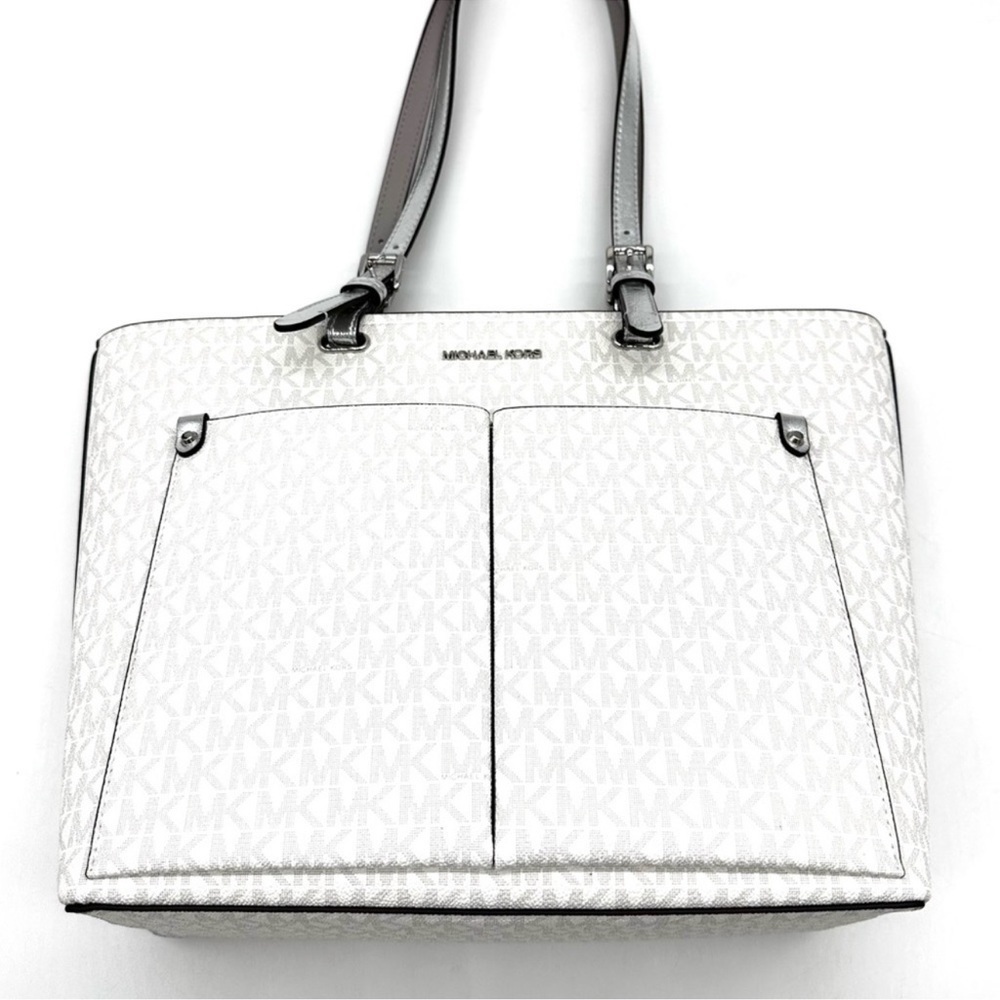Michael Kors Jet Set Medium Logo Pocket Tote Bag Vanilla/Grey - Picture 8 of 13
